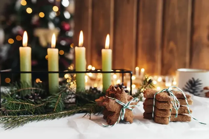 Framed Print : Christmas decorations with candles Framed Print : Christmas decorations with candles