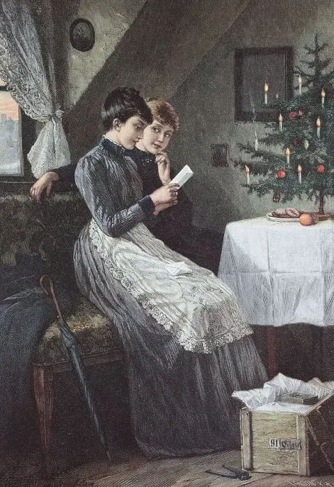 Framed Print : Christmas Eve in the attic, chromolithography Framed Print : Christmas Eve in the attic, chromolithography