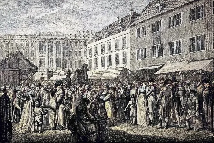 Framed Print : Christmas market on the square in front of the Berlin Palace at the end of the 18th century