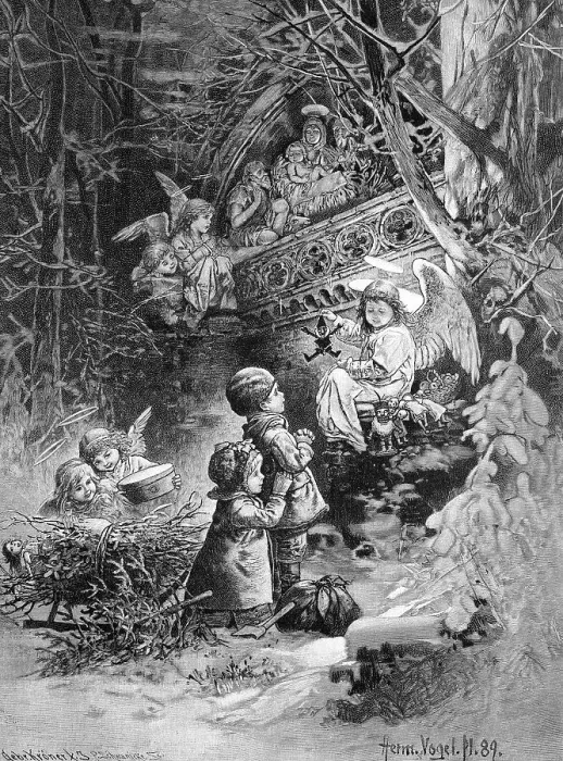 Framed Print : Christmas night, historical engraving, about 1888