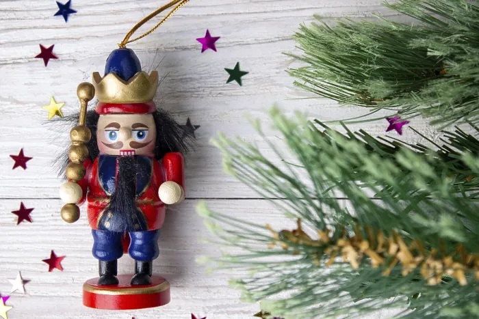 Framed Print : Christmas toys on white wooden background