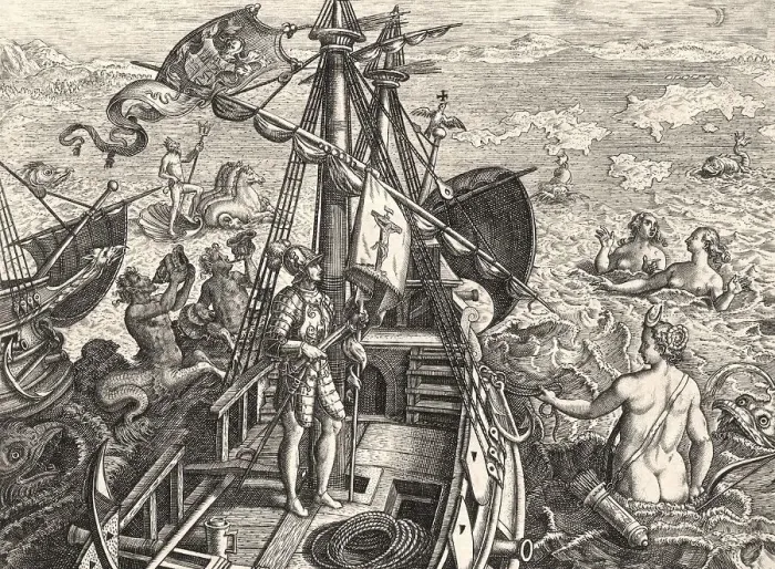 Framed Print : Christopher Columbus, allegorical illustration