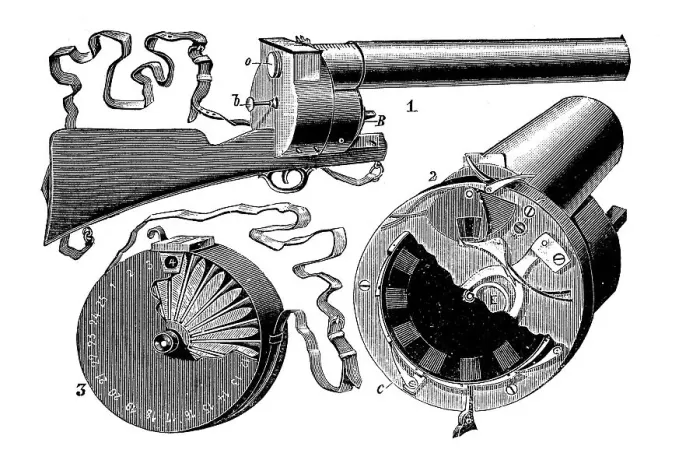 Framed Print : The chronophotographic rifle, the photographic rifle