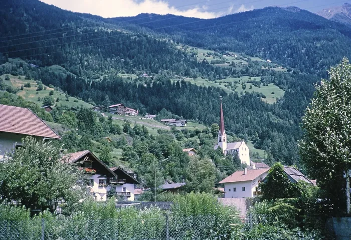 Framed Print : Church and buildings, Oetz, Imst district