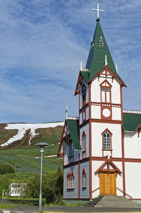 Framed Print : Church of Husavik, Husavik, Iceland