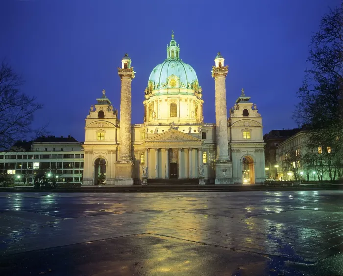 Framed Print : Church Karlskirche at dusk - Vienna - Austria