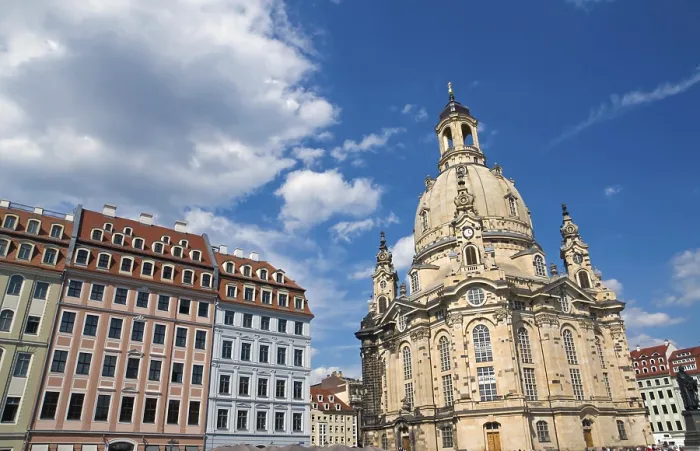 Framed Print : The Church of Our Lady in Dresden with restored old buildings Framed Print : The Church of Our Lady in Dresden with restored old buildings