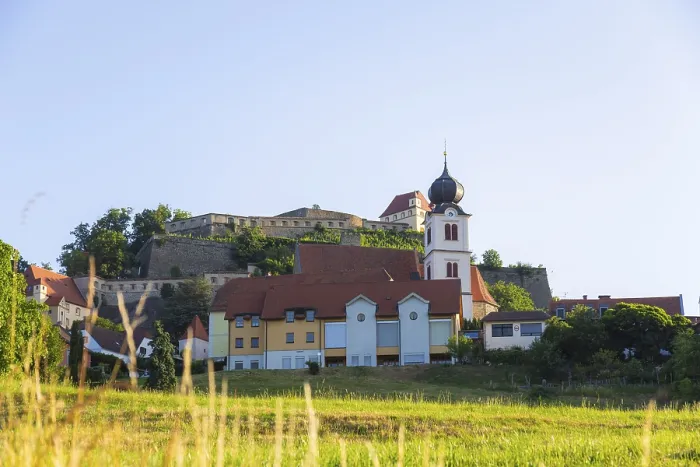 Framed Print : Church of Riegersburg, medieval castle at the back Framed Print : Church of Riegersburg, medieval castle at the back