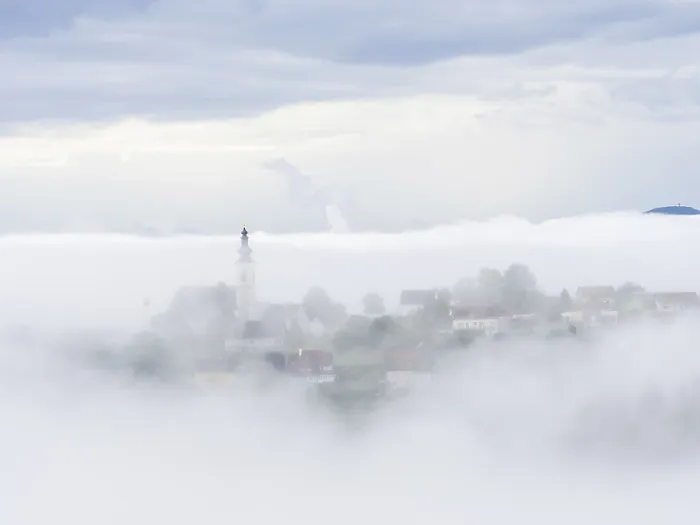 Framed Print : Church rises out of the morning mist Framed Print : Church rises out of the morning mist