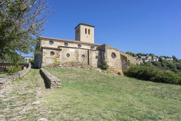 Framed Print : Church of Saint-Michel, Romanesque building from the (13th century) Cathar castle of Saissac