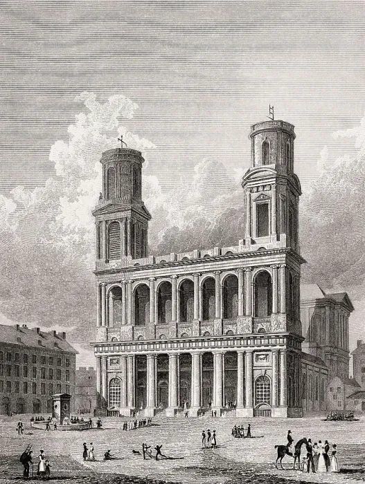 Framed Print : Church St Sulpice, Paris, antique steel engraved print