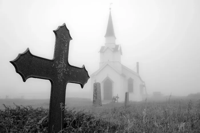 Framed Print : Churchyard, church, grave, twilight Framed Print : Churchyard, church, grave, twilight
