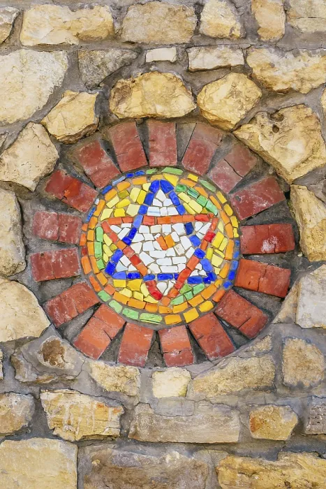 Framed Print : Circular mosaic religious symbol Star of David on stone wall Framed Print : Circular mosaic religious symbol Star of David on stone wall