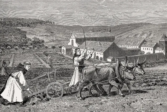 Framed Print : Cistercian monks at the farm work Framed Print : Cistercian monks at the farm work