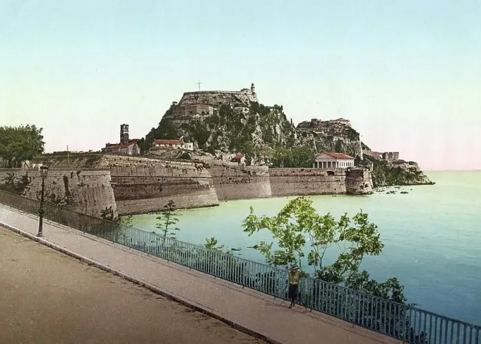 Framed Print : Citadel and harbor in Corfu, Greece
