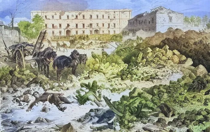 Framed Print : The Citadel of Laon after the explosion of the powder tower on 9 September 1870