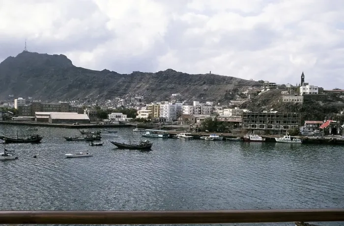 Framed Print : City of Aden, Yemen, 1998 View of dhows and other boats in the harbour, Asia