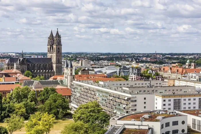 Framed Print : City centre with Magdeburg Cathedral