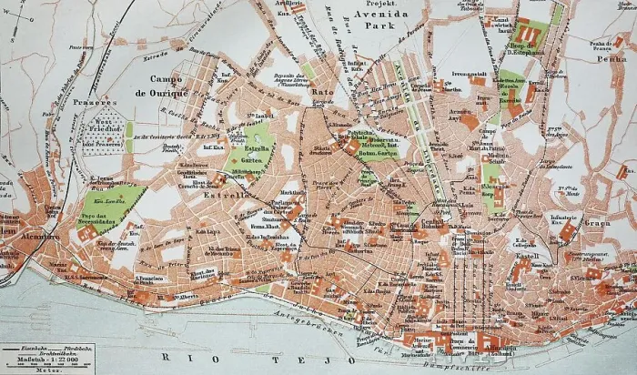 Framed Print : City map, 1892, Lisbon, Portugal