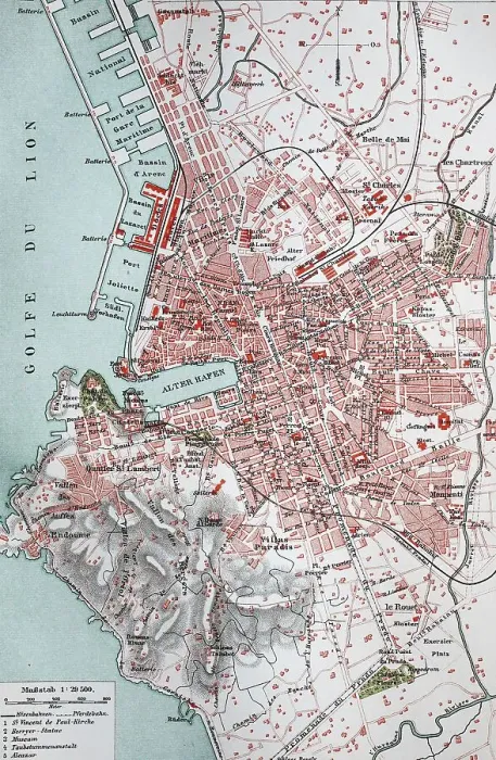 Framed Print : City map, 1892, Marseille, France
