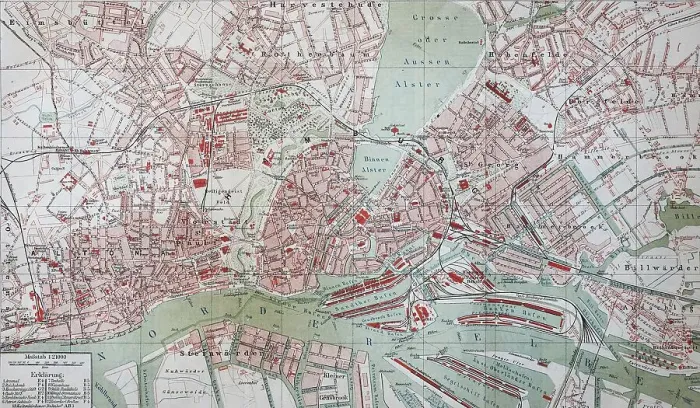 Framed Print : City map of Hamburg, Germany, ca 1870 Framed Print : City map of Hamburg, Germany, ca 1870