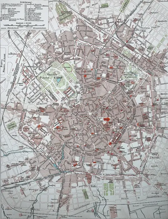 Framed Print : City map of Milan, Italy, 1895 Framed Print : City map of Milan, Italy, 1895