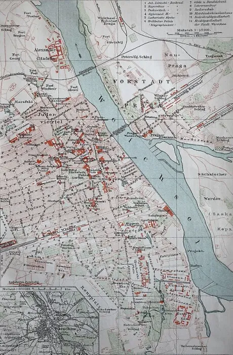 Framed Print : City map of Warsaw, from 1885, historical illustration