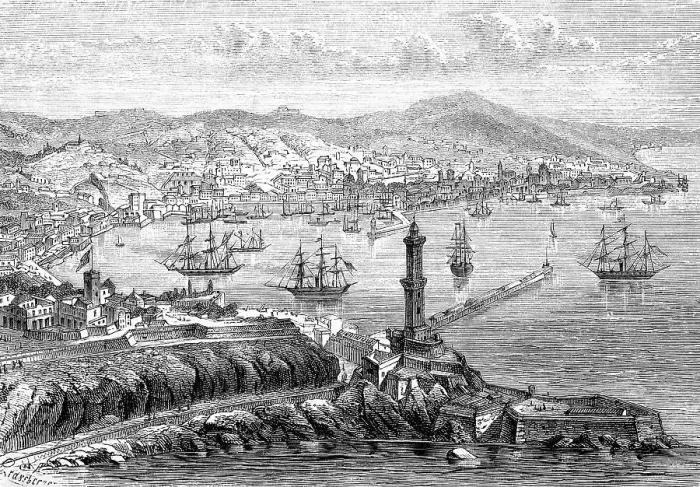 Framed Print : City view of Genoa with harbour Framed Print : City view of Genoa with harbour