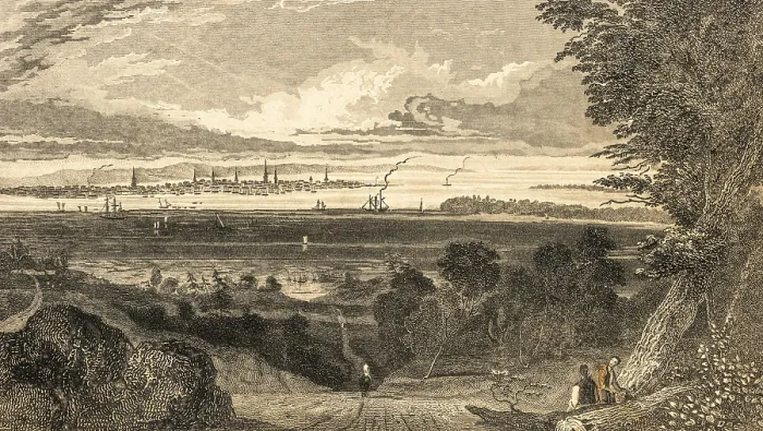 Framed Print : City view of New York on the horizon