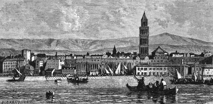 Framed Print : City view of Split or Spalato on the Dalmatian coast, view from the Adriatic Sea, old town, UNESCO World Heritage Site, with campanile of St Framed Print : City view of Split or Spalato on the Dalmatian coast, view from the Adriatic Sea, old town, UNESCO World Heritage Site, with campanile of St