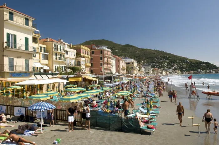 Framed Print : Cityscape with beach, Alassio, Italian Riviera Framed Print : Cityscape with beach, Alassio, Italian Riviera