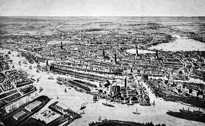 Framed Print : Cityscape of the Free and Hanseatic City of Hamburg on the Elbe