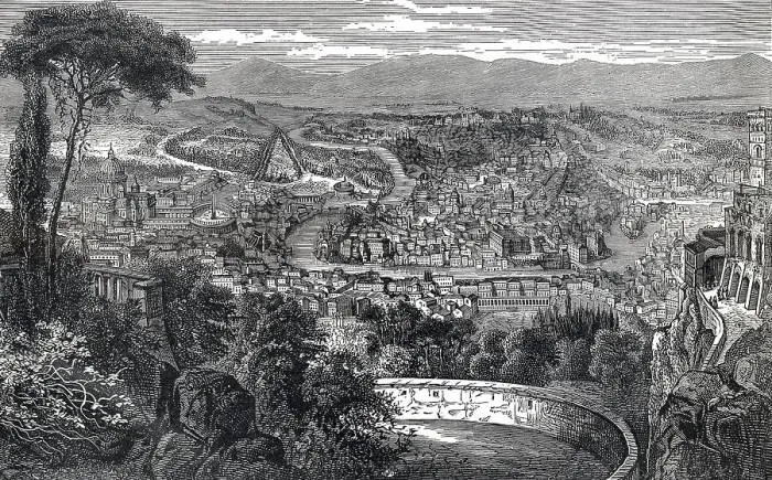 Framed Print : Cityscape of Rome, Italy, historical engraving
