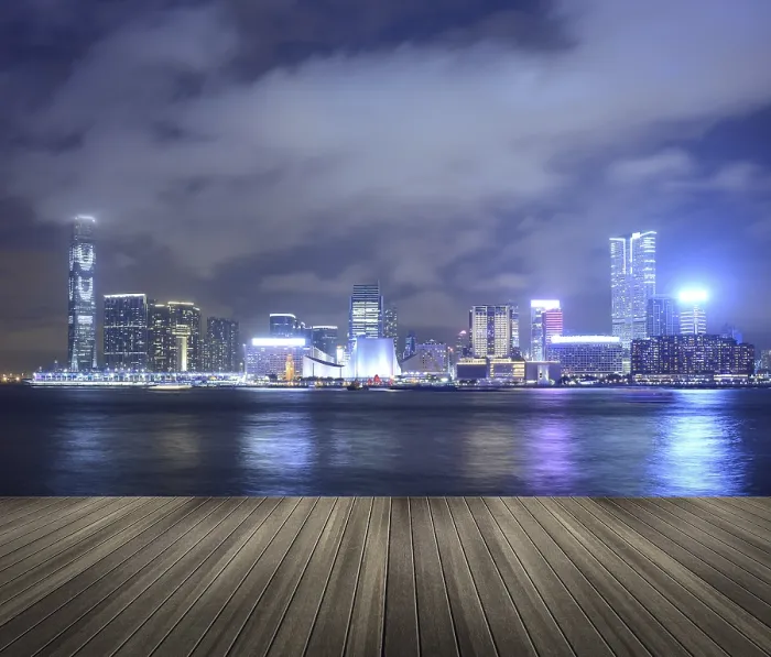 Framed Print : Cityscape of Victoria harbor in the night in Hong Kong