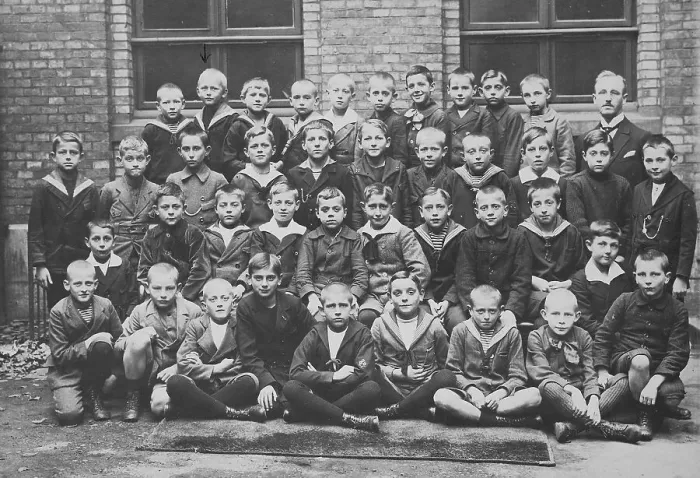 Framed Print : Class photo of a boy's class with approx Framed Print : Class photo of a boy's class with approx