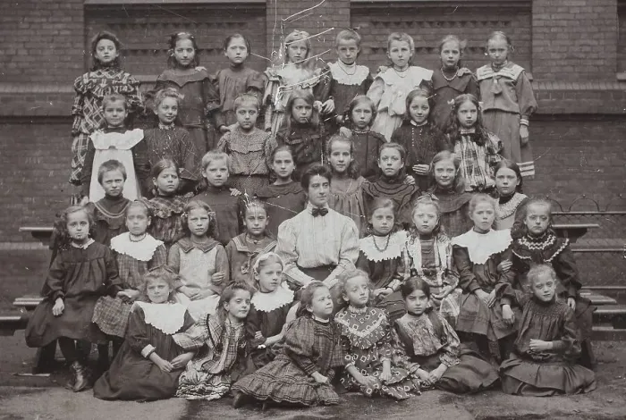 Framed Print : Class photo, school class, girls school