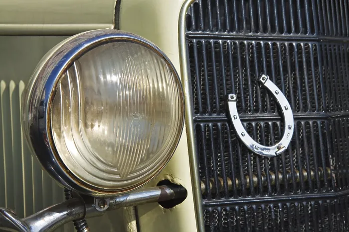 Framed Print : Detail of a classic car