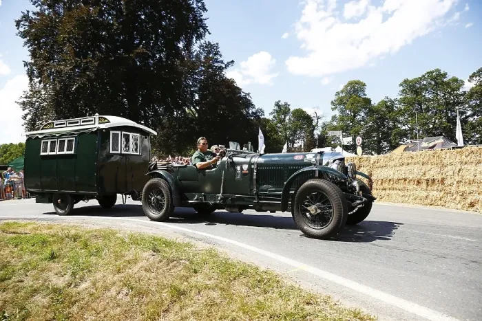 Framed Print : Classic car, Bentley 4.5 Litre Blower with a camping trailer Framed Print : Classic car, Bentley 4.5 Litre Blower with a camping trailer