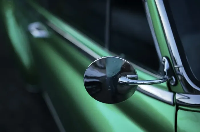 Framed Print : Classic car, vintage car, rear view mirror
