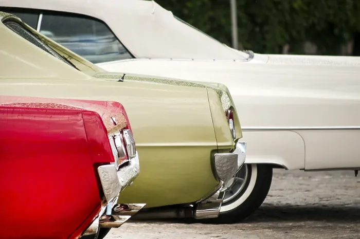 Framed Print : Detail of classic retro vintage cars closeup