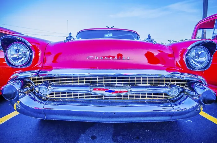 Framed Print : Classic vintage car details at a car show