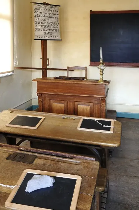 Framed Print : Classroom with teachers desk and ABC board Framed Print : Classroom with teachers desk and ABC board