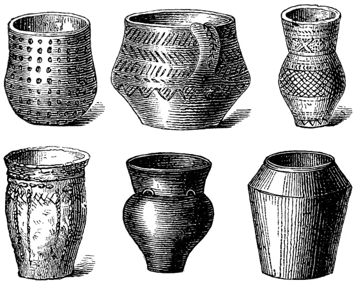 Framed Print : Clay vessels used as grave goods in the English barrows, clay pots in various shapes with ornaments, history of prehistoric mankind, Emgland, historical illustration 1880 Framed Print : Clay vessels used as grave goods in the English barrows, clay pots in various shapes with ornaments, history of prehistoric mankind, Emgland, historical illustration 1880