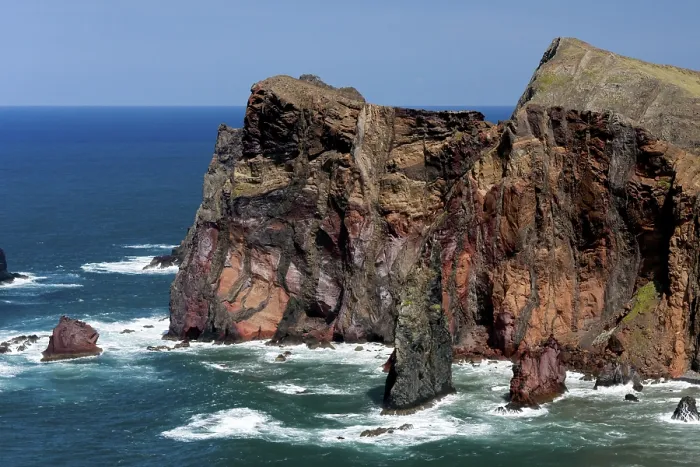 Framed Print : Cliffs at St Lawrence Madeira showing unusual vertical rock formation