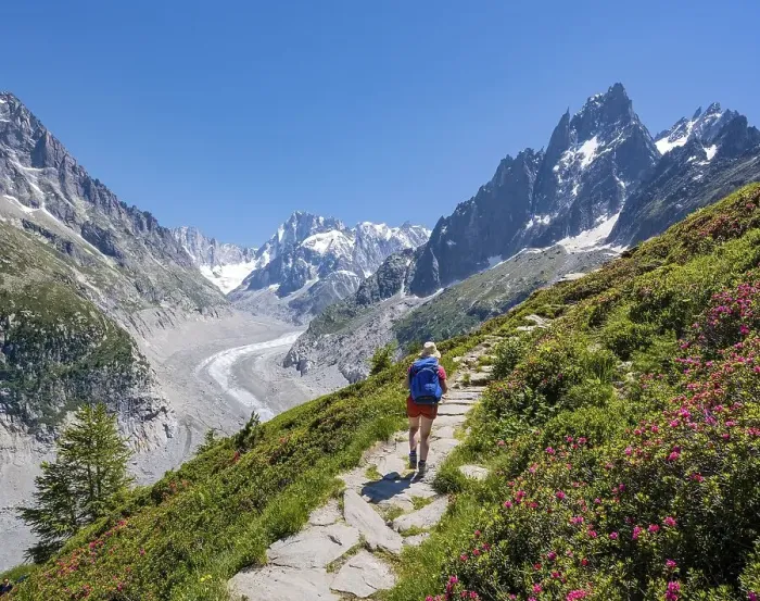 Framed Print : Climber on hiking trail, Grand Balcon Nord