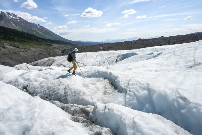 Framed Print : Climbers on the ice of Root Glacier