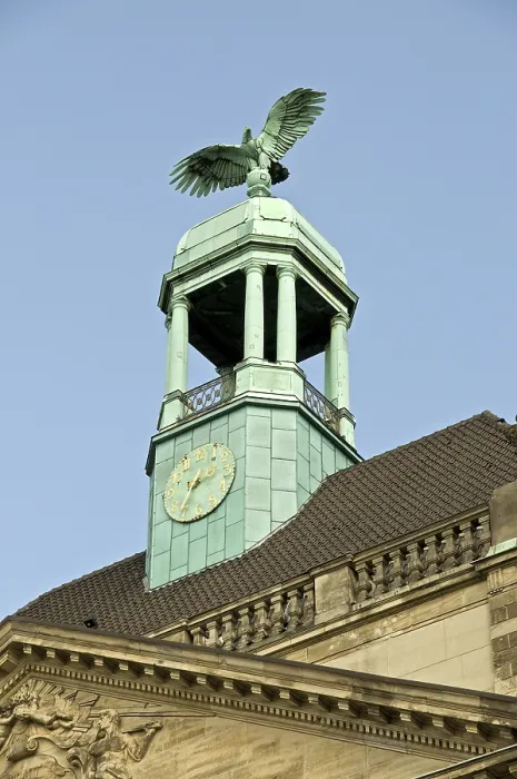 Framed Print : Clock tower with eagle on the 'Oberlandesgericht' Higher Regional Court