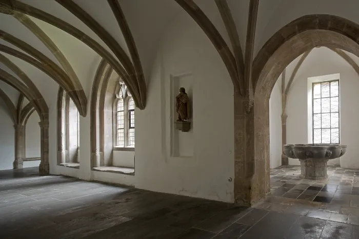 Framed Print : Cloister, west wing with view into the well house