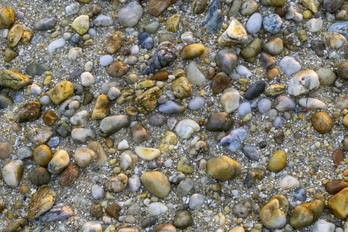 Framed Print : A close up abstract background view of rocks and pebbles on a golden sand beach Framed Print : A close up abstract background view of rocks and pebbles on a golden sand beach