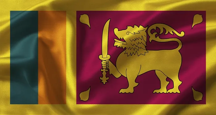 Framed Print : Close up of flag of Sri Lanka with cloth texture